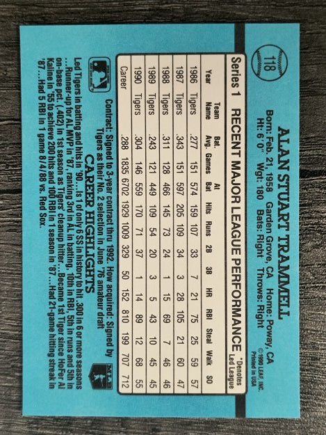 1991 Donruss #118 Alan Trammell