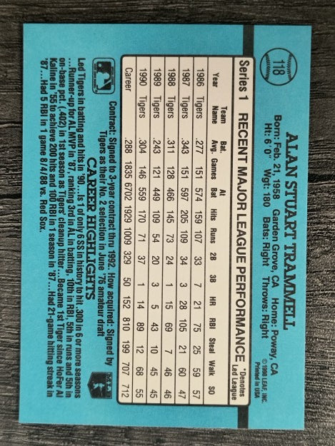1991 Donruss #118 Alan Trammell