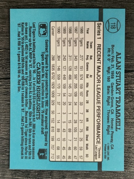 1991 Donruss #118 Alan Trammell