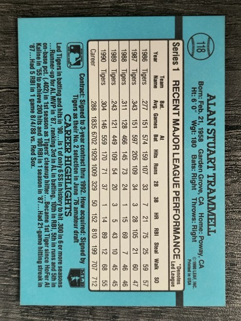 1991 Donruss #118 Alan Trammell
