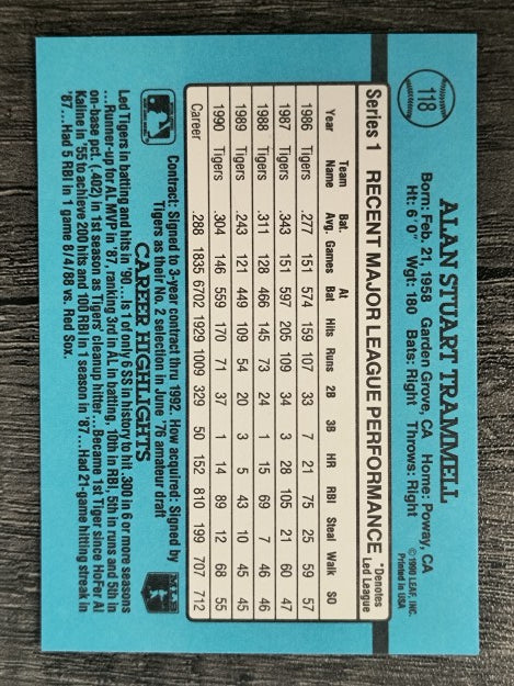 1991 Donruss #118 Alan Trammell