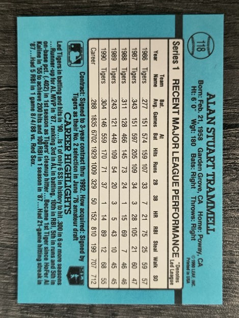 1991 Donruss #118 Alan Trammell