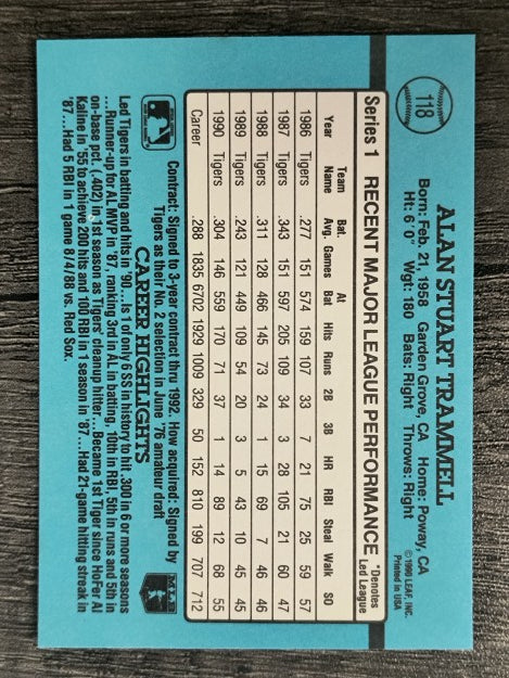 1991 Donruss #118 Alan Trammell