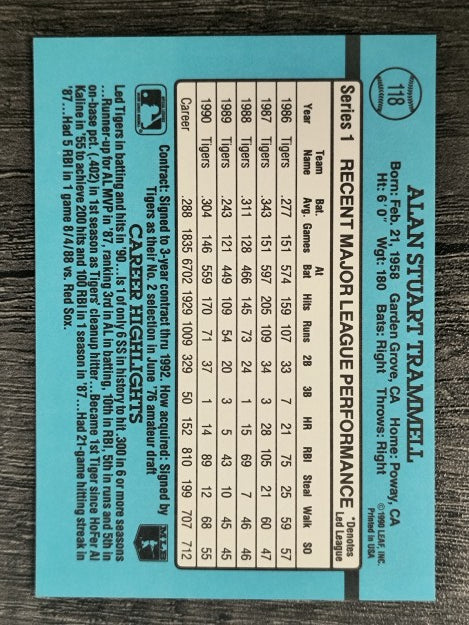 1991 Donruss #118 Alan Trammell