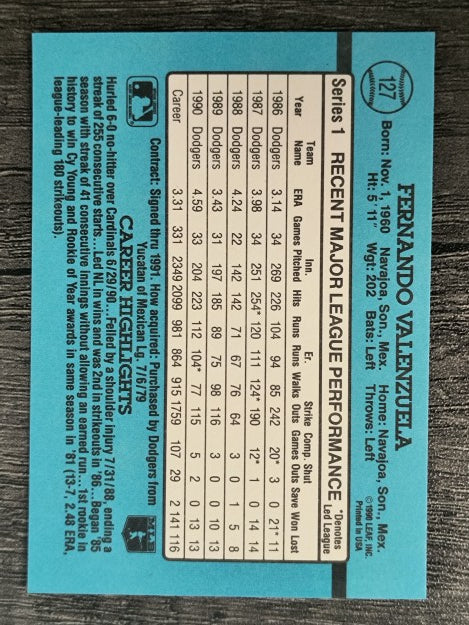 1991 Donruss #127 Fernando Valenzuela