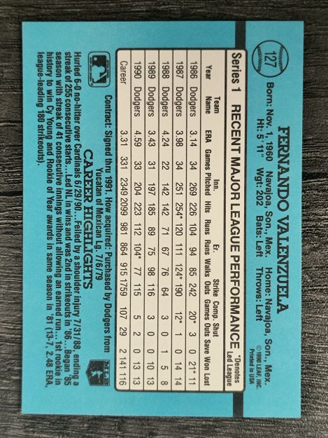 1991 Donruss #127 Fernando Valenzuela