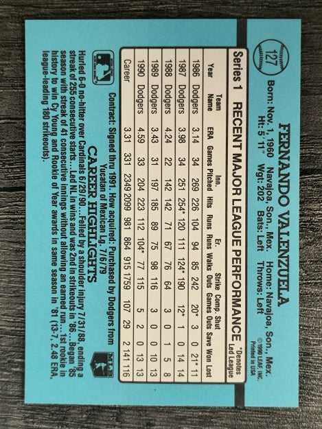 1991 Donruss #127 Fernando Valenzuela
