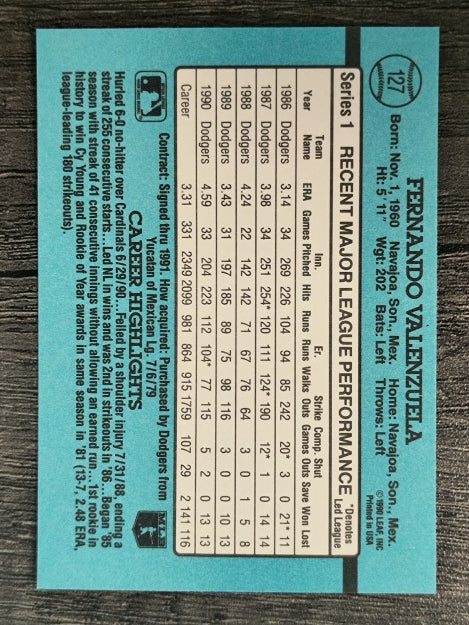 1991 Donruss #127 Fernando Valenzuela