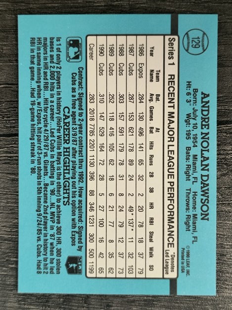1991 Donruss #129 Andre Dawson
