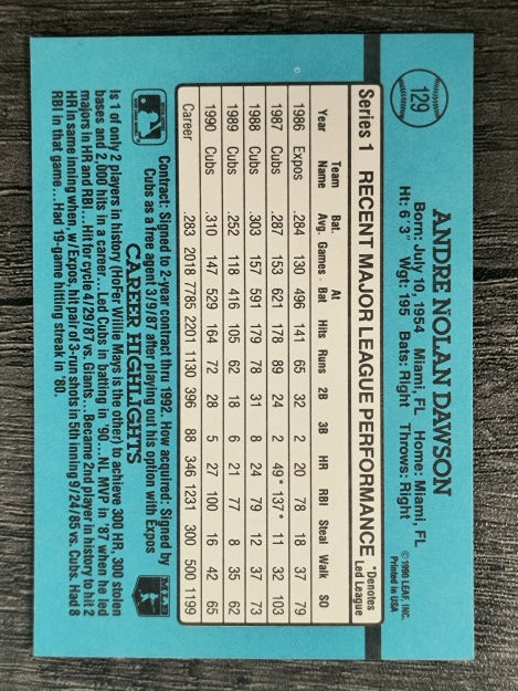 1991 Donruss #129 Andre Dawson