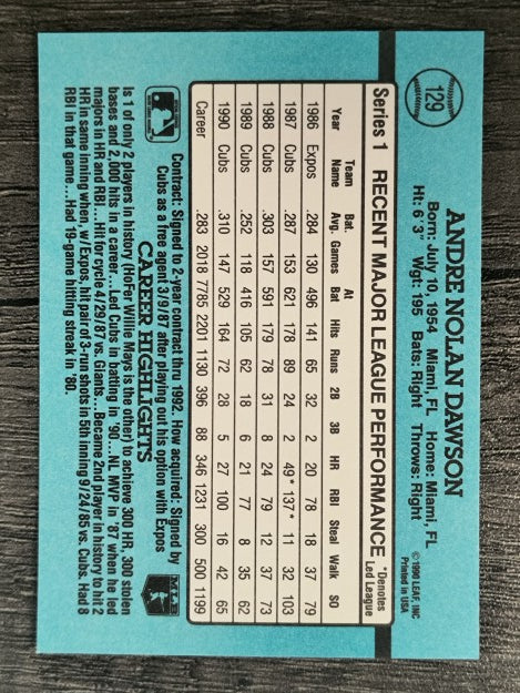 1991 Donruss #129 Andre Dawson