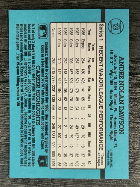 1991 Donruss #129 Andre Dawson