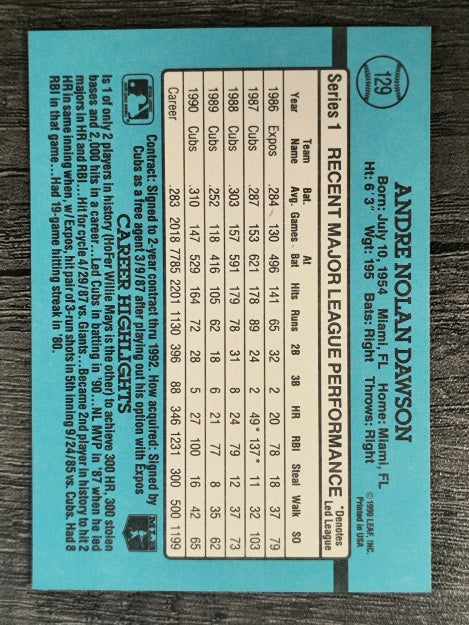 1991 Donruss #129 Andre Dawson
