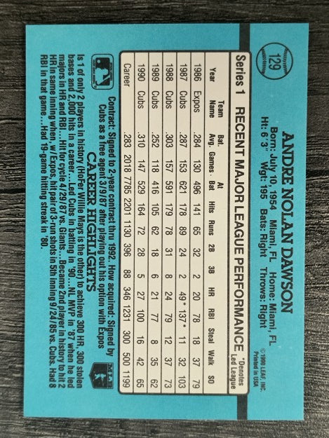 1991 Donruss #129 Andre Dawson