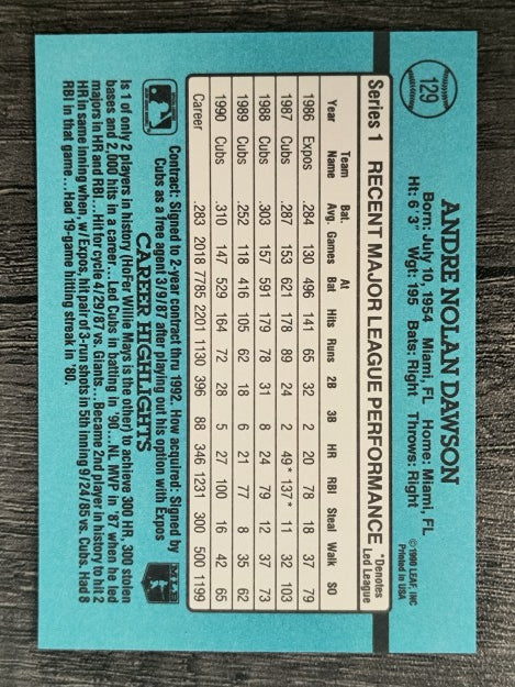 1991 Donruss #129 Andre Dawson