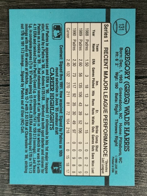 1991 Donruss #131 Greg W. Harris
