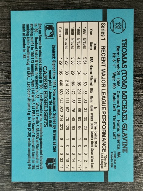 1991 Donruss #132 Tom Glavine