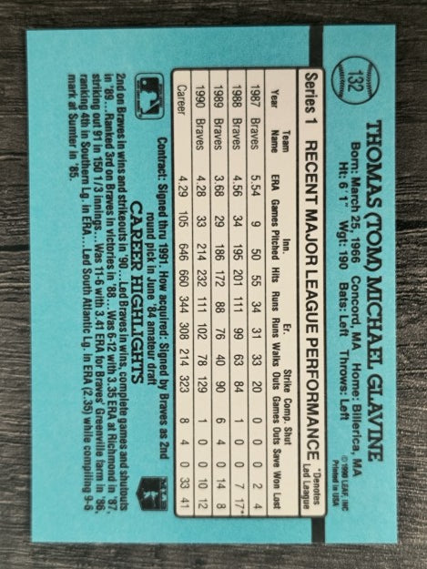 1991 Donruss #132 Tom Glavine