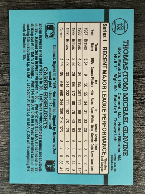1991 Donruss #132 Tom Glavine
