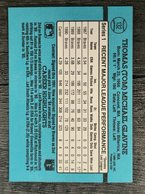 1991 Donruss #132 Tom Glavine