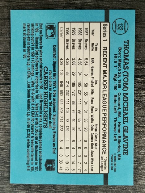 1991 Donruss #132 Tom Glavine