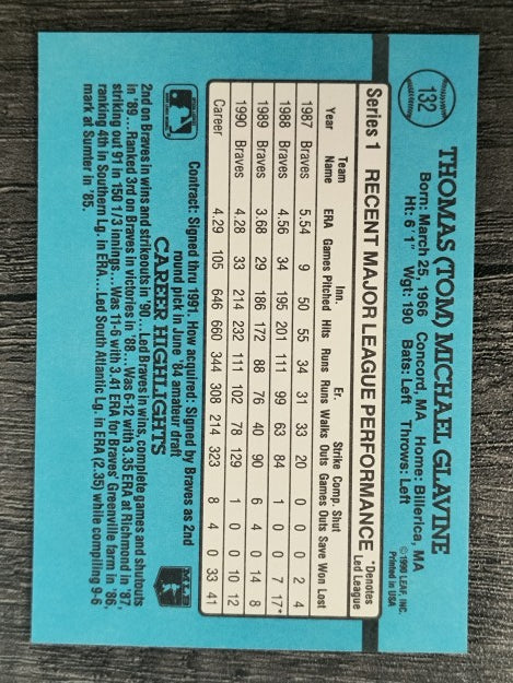 1991 Donruss #132 Tom Glavine