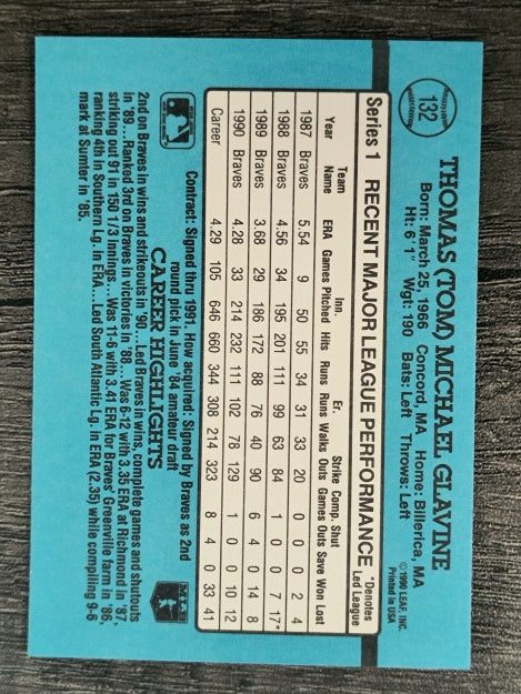 1991 Donruss #132 Tom Glavine