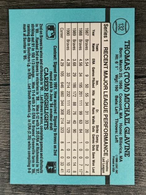 1991 Donruss #132 Tom Glavine