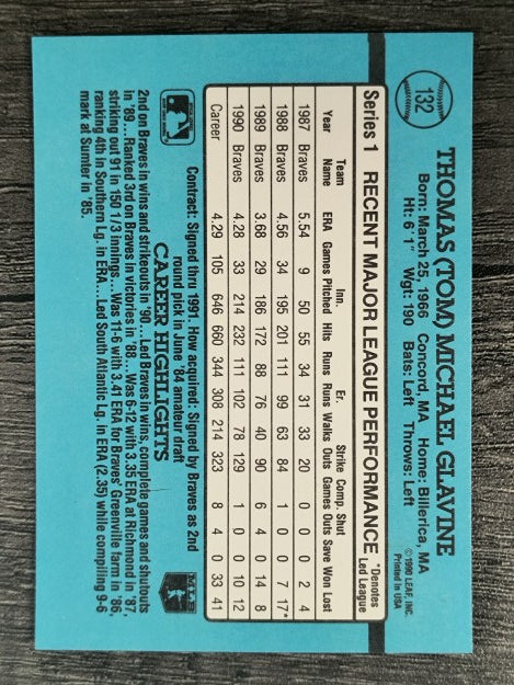 1991 Donruss #132 Tom Glavine