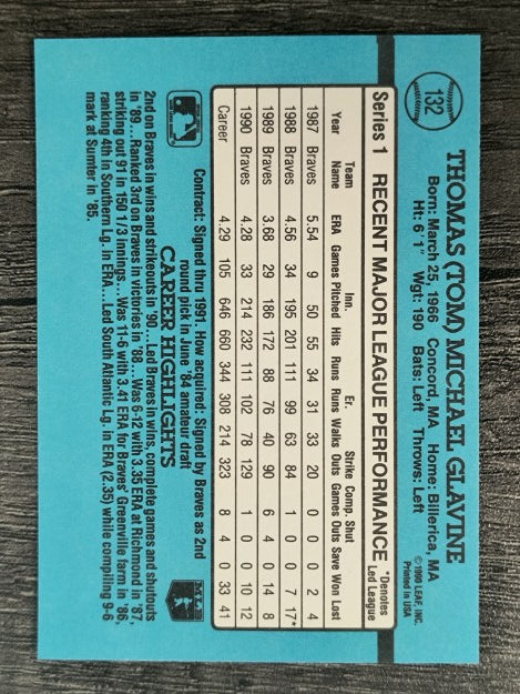 1991 Donruss #132 Tom Glavine