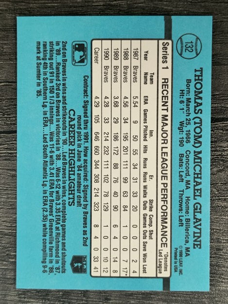 1991 Donruss #132 Tom Glavine