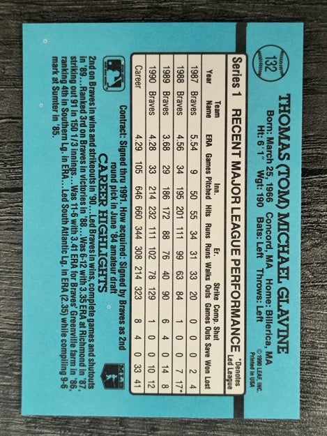 1991 Donruss #132 Tom Glavine
