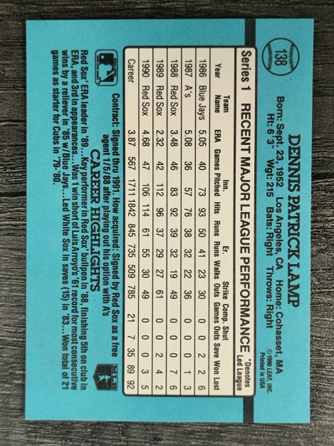 1991 Donruss #138 Dennis Lamp
