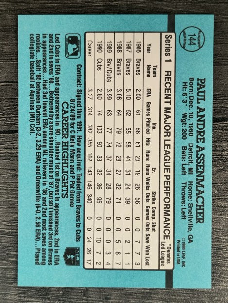 1991 Donruss #144 Paul Assenmacher
