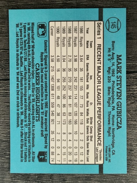 1991 Donruss #145 Mark Gubicza
