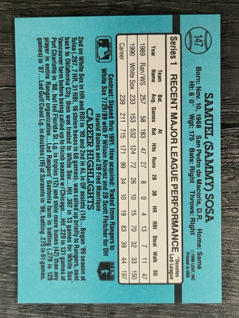 1991 Donruss #147 Sammy Sosa