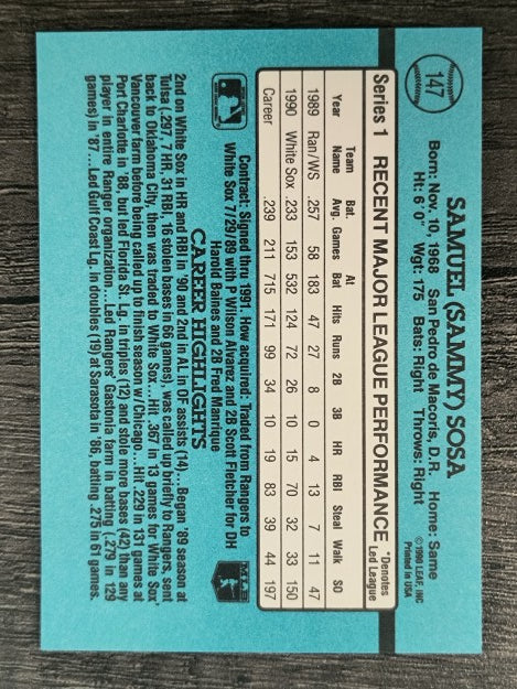 1991 Donruss #147 Sammy Sosa