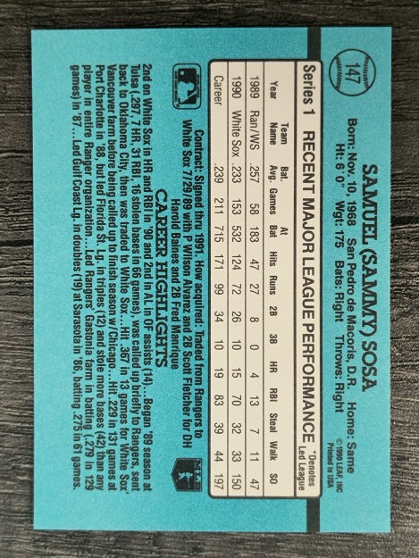 1991 Donruss #147 Sammy Sosa