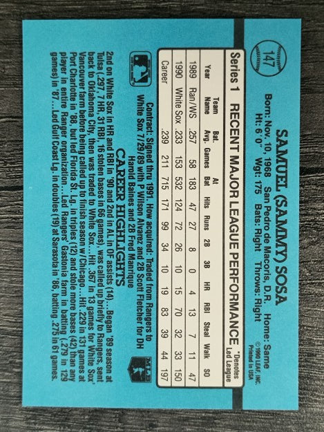 1991 Donruss #147 Sammy Sosa