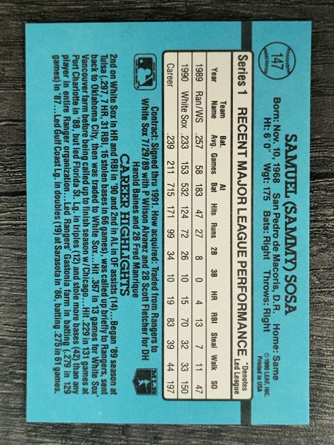 1991 Donruss #147 Sammy Sosa