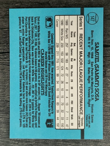 1991 Donruss #147 Sammy Sosa