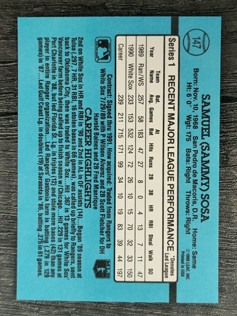 1991 Donruss #147 Sammy Sosa