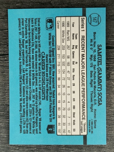 1991 Donruss #147 Sammy Sosa