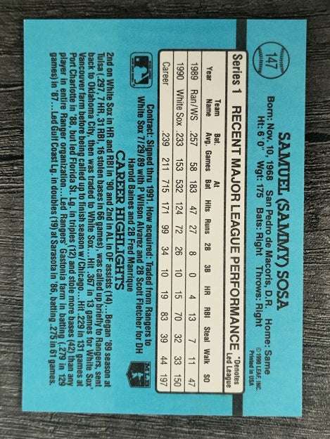1991 Donruss #147 Sammy Sosa