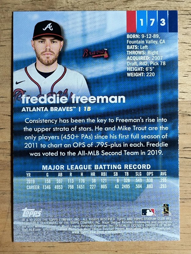 2020 Stadium Club #173 Freddie Freeman