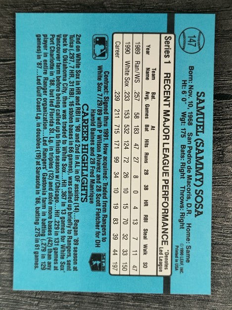 1991 Donruss #147 Sammy Sosa