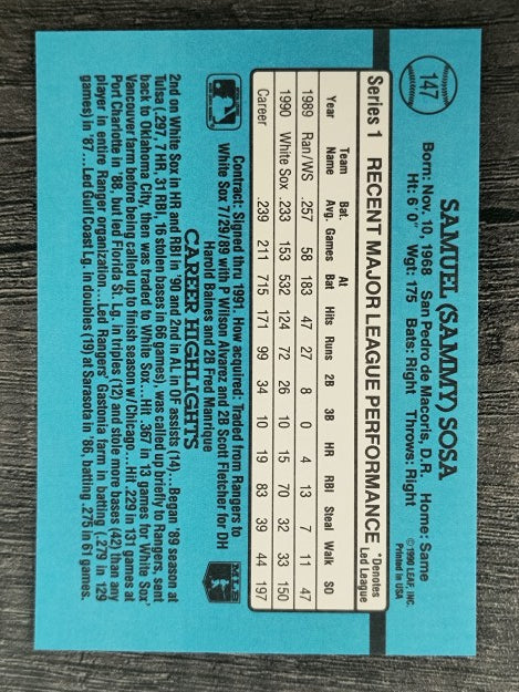 1991 Donruss #147 Sammy Sosa