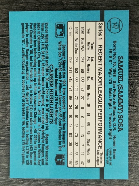 1991 Donruss #147 Sammy Sosa