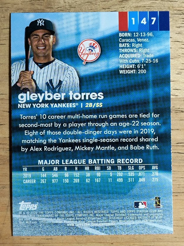 2020 Stadium Club #147 Gleyber Torres