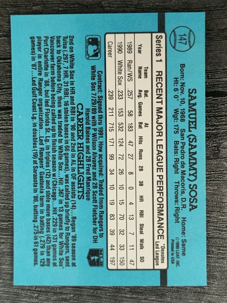 1991 Donruss #147 Sammy Sosa